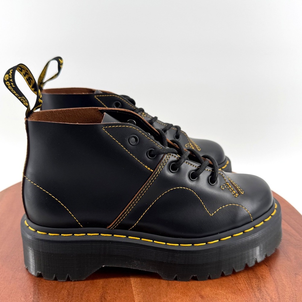 Dr. Martens Church Quad Monkey Boots Black Leather Platform EU 39 Men 7 Women 8